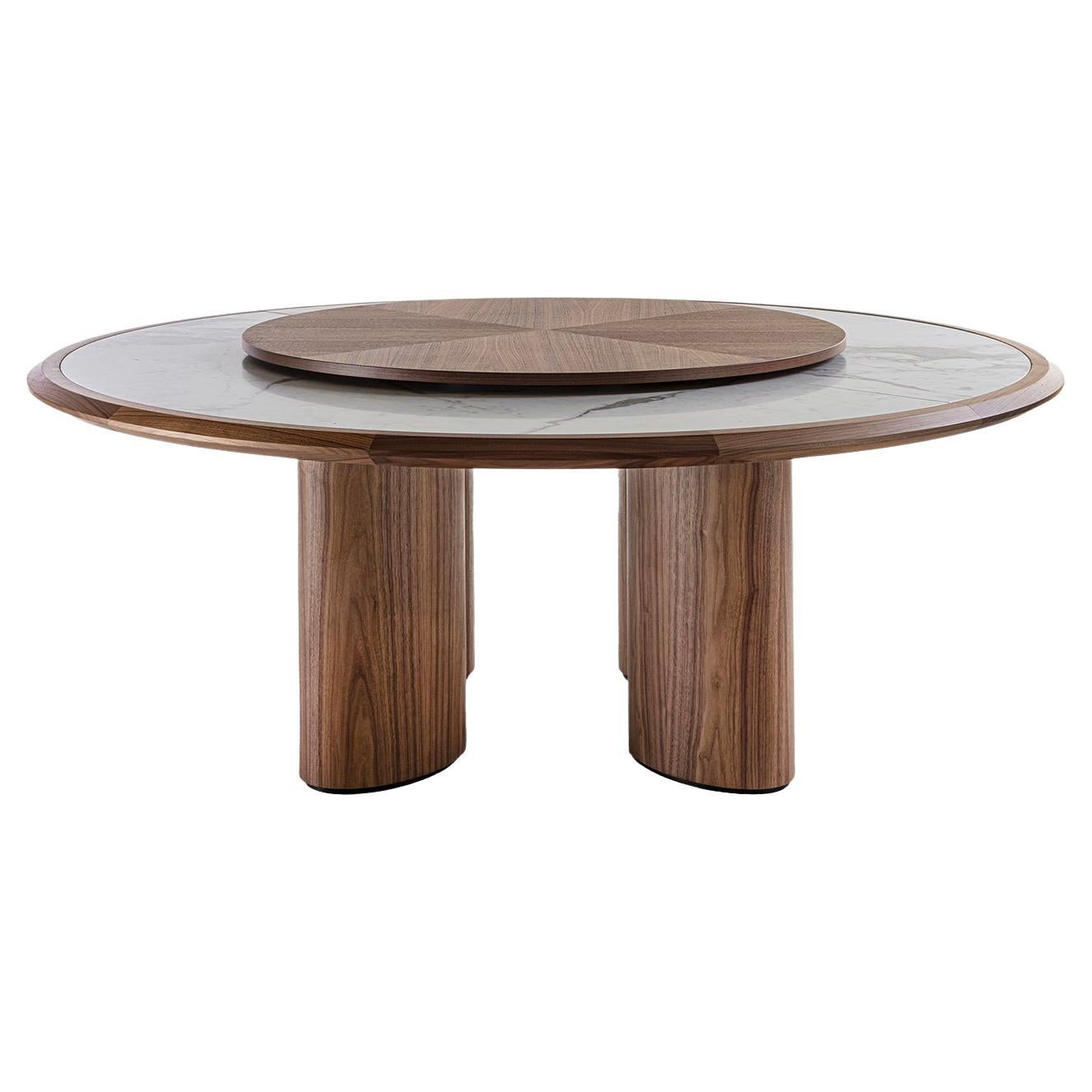 Diamante Round Canaletto & Carrara Marble Table With Lazy Susan For Sale