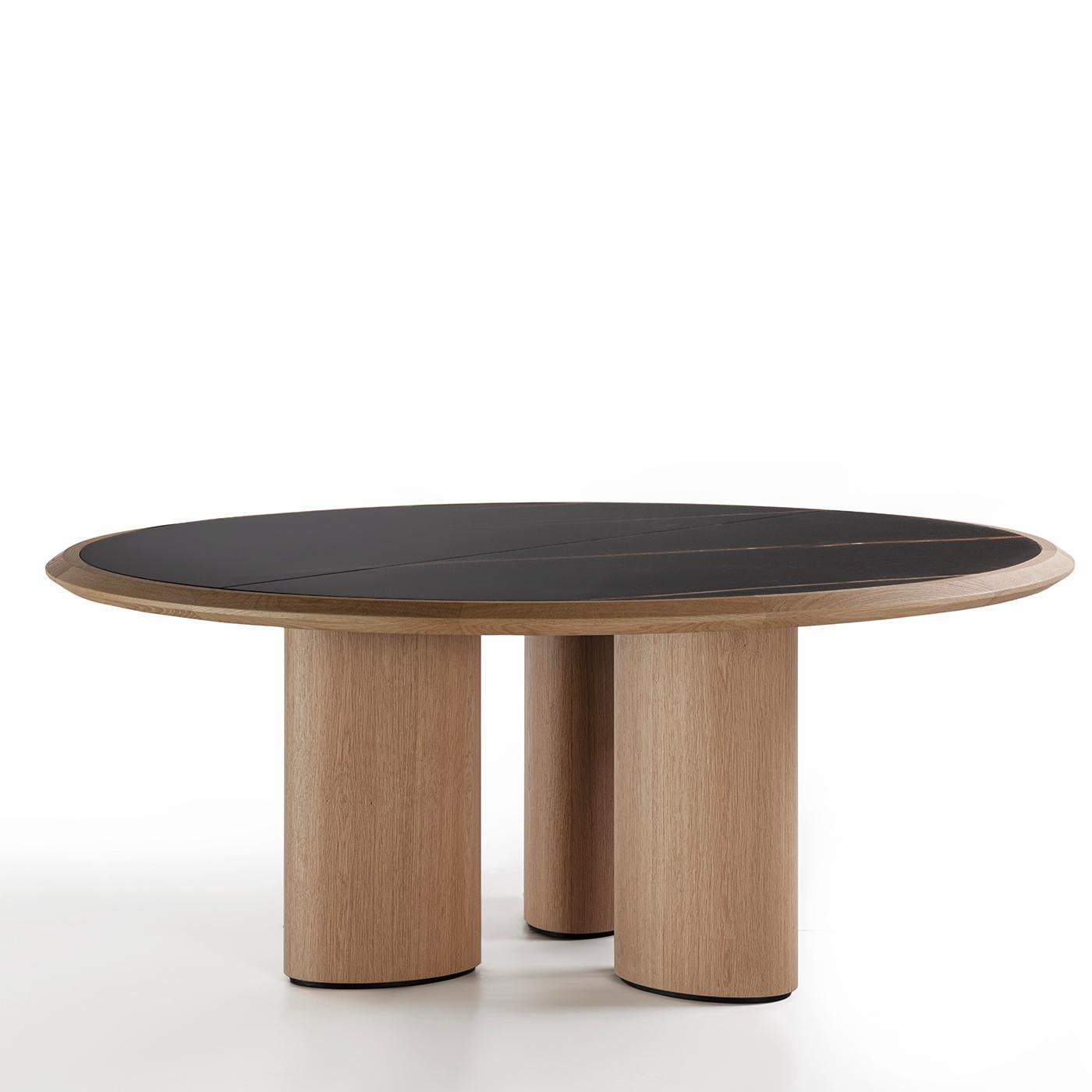 Diamante Round Durmast Sahara Noir Marble Table In New Condition For Sale In Milan, IT