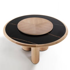 Diamante Round Durmast Sahara Noir Marble Table With Lazy Susan