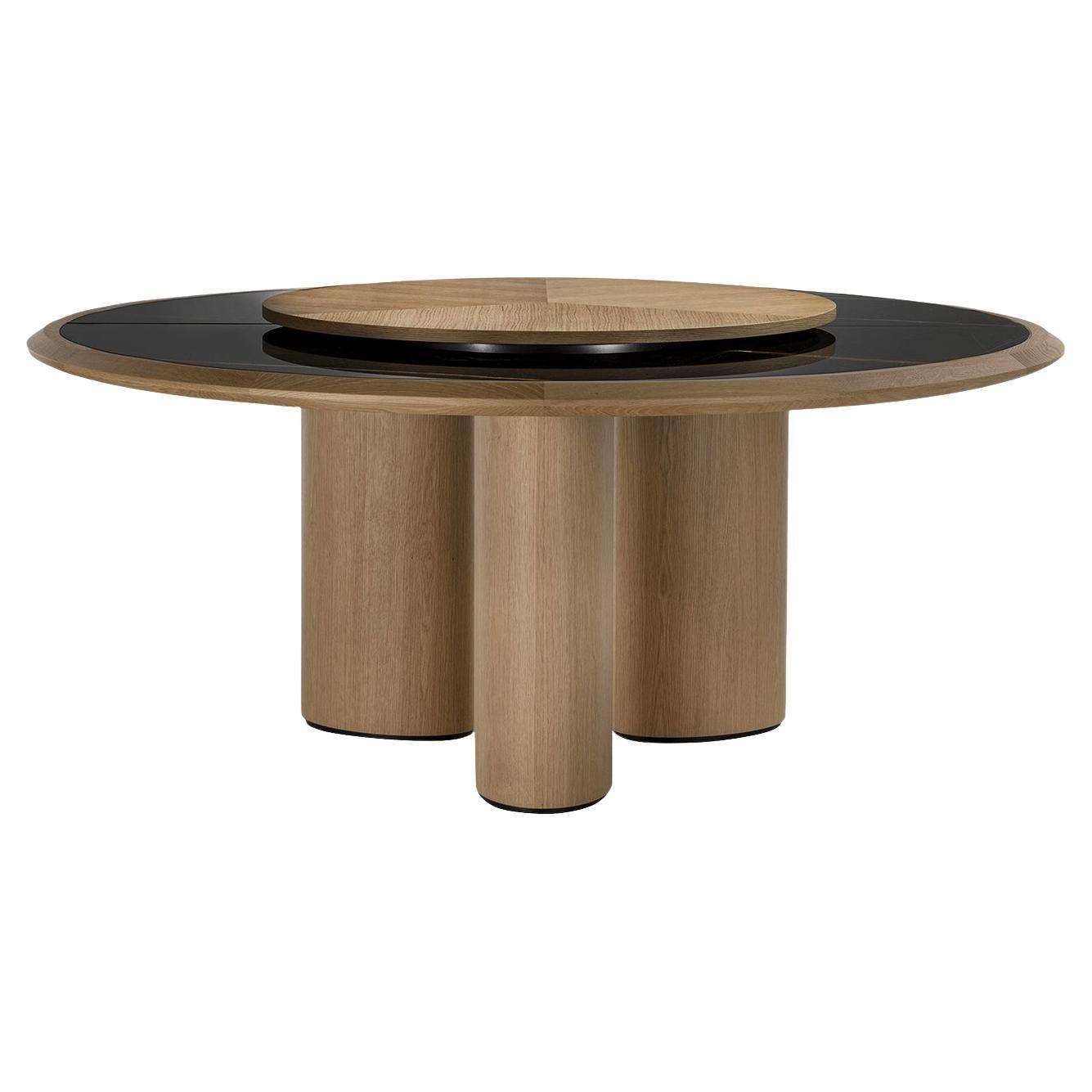 Diamante Round Durmast Sahara Noir Marble Table With Lazy Susan For Sale