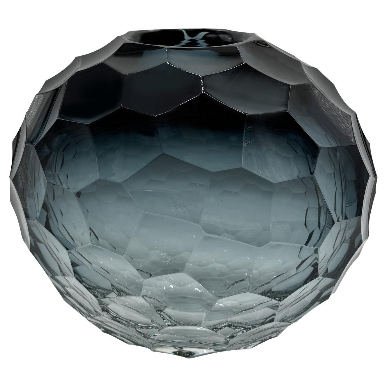 Vaso di vetro grigio rotondo Diamante in vendita