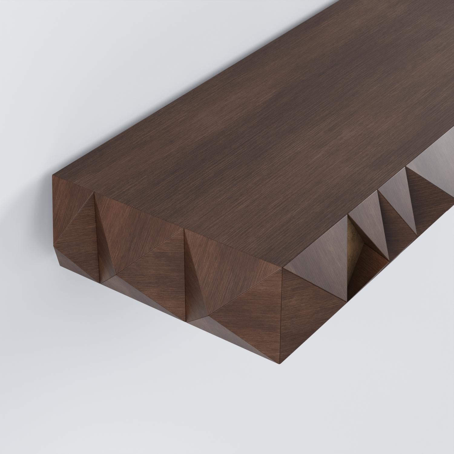 Brazilian Diamante Sideboard by +55design – Faceted Wood with Bronze Inlay For Sale