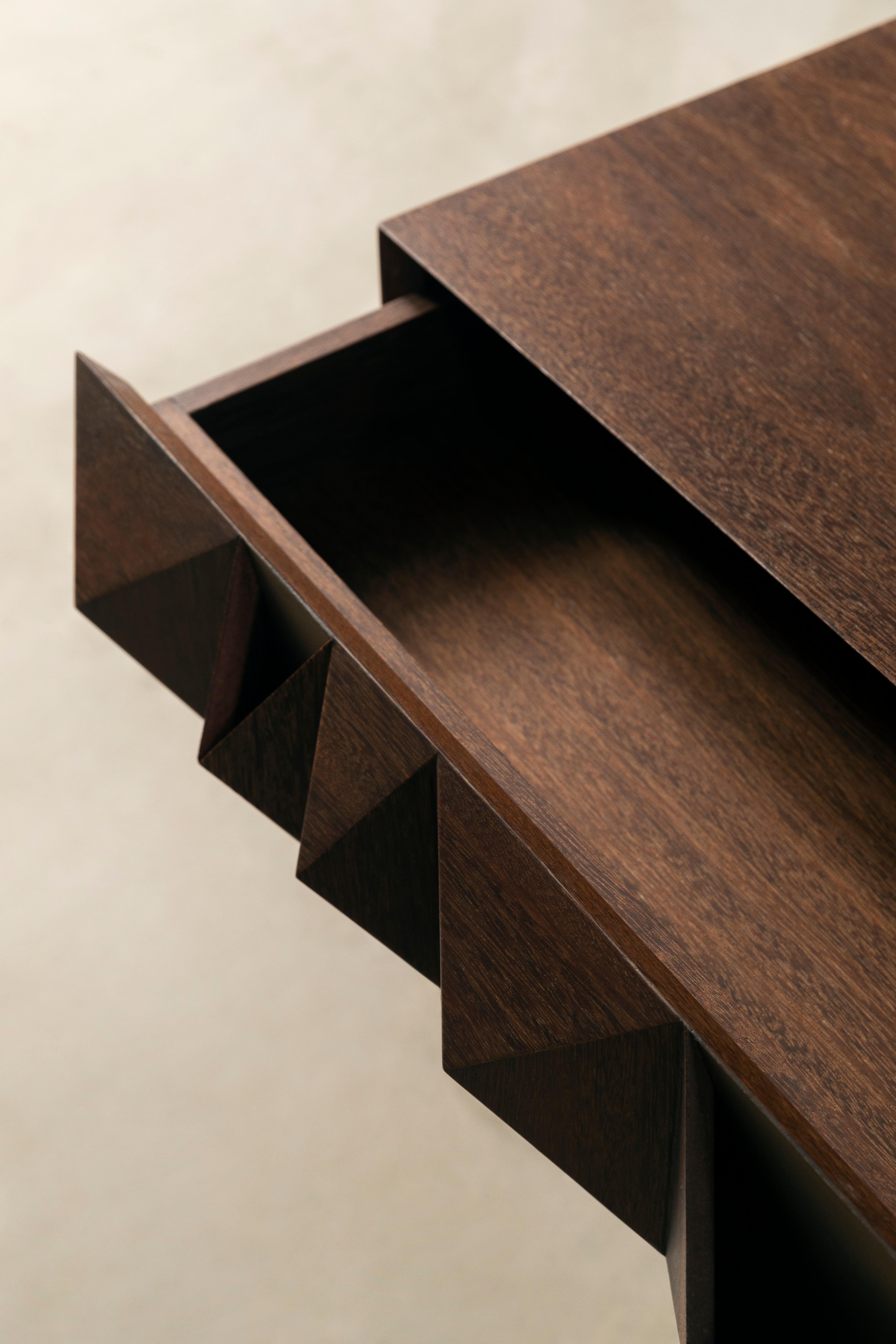 Contemporary Diamante Sideboard by +55design – Faceted Wood with Bronze Inlay For Sale