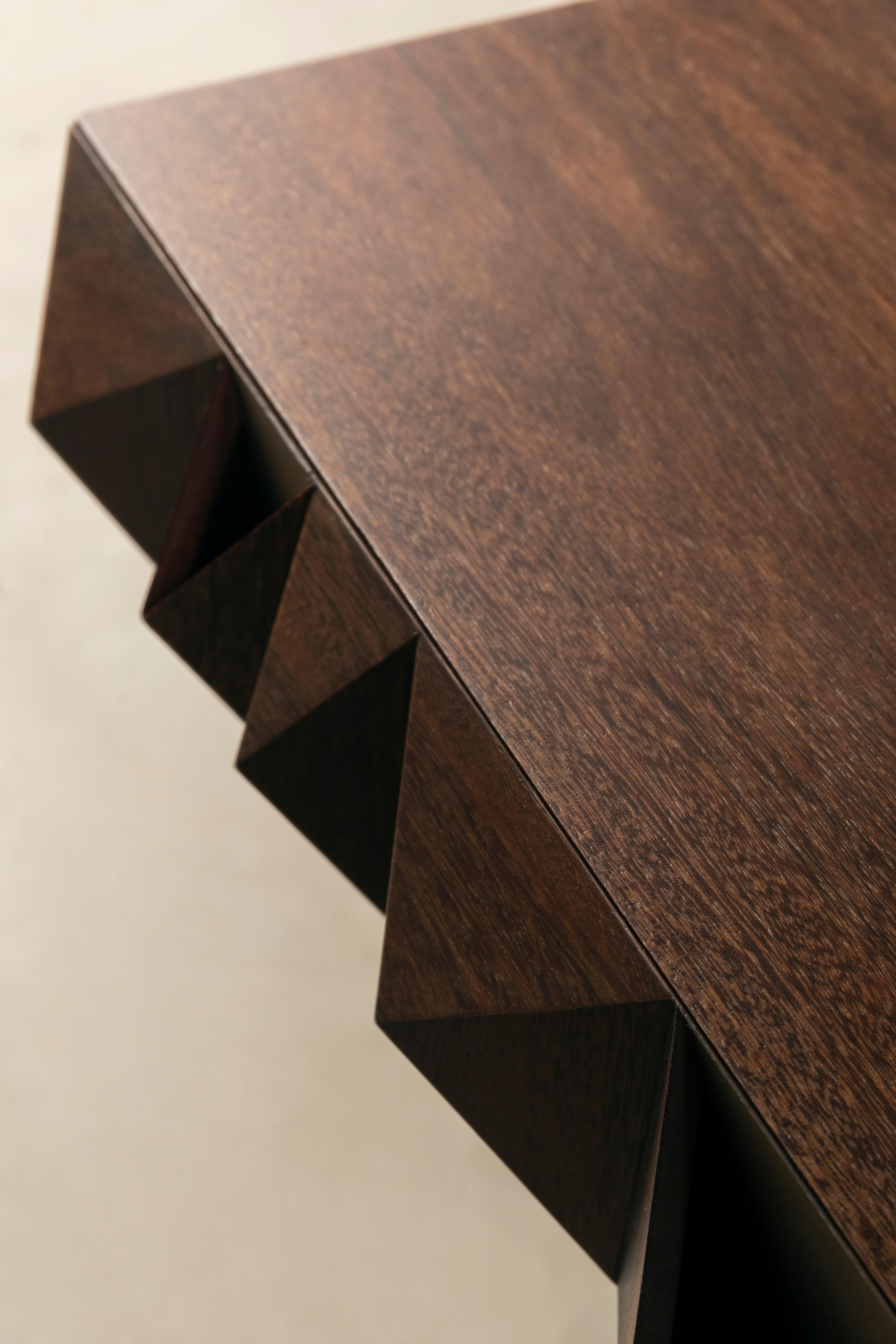 Hardwood Diamante Sideboard by +55design – Faceted Wood with Bronze Inlay For Sale