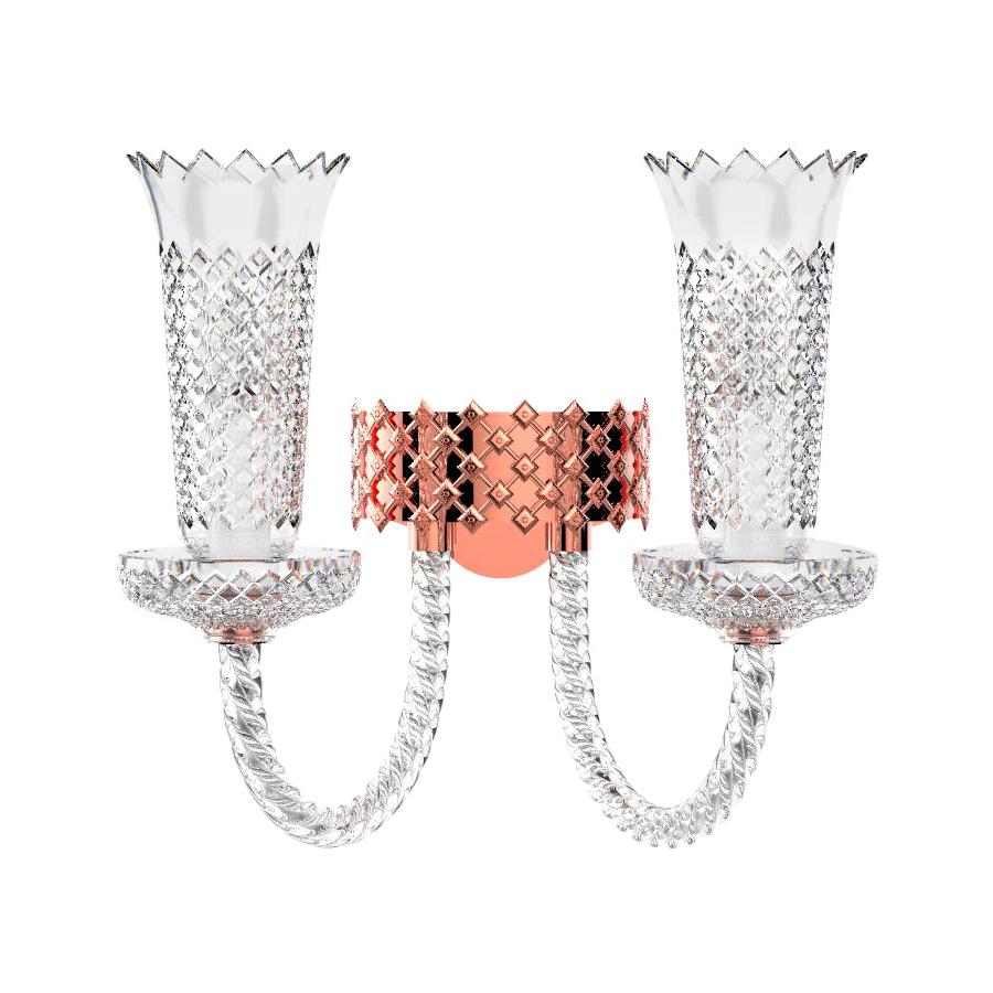 Diamante Sol Neoclassical Crystal Wall Light 2-Arms For Sale