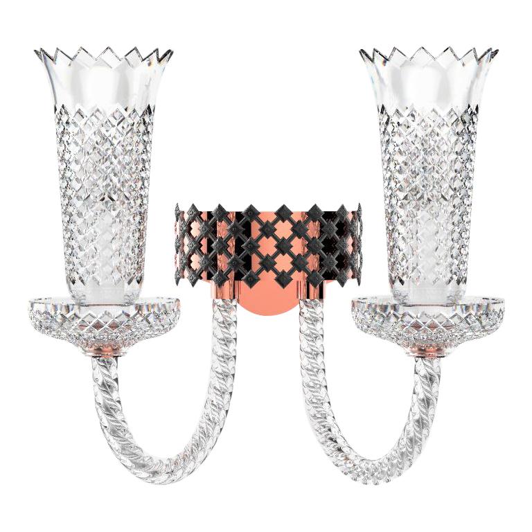 Diamante Sol Neoclassical Crystal Wall Light 2-Arms, Mixed Metal Finish For Sale