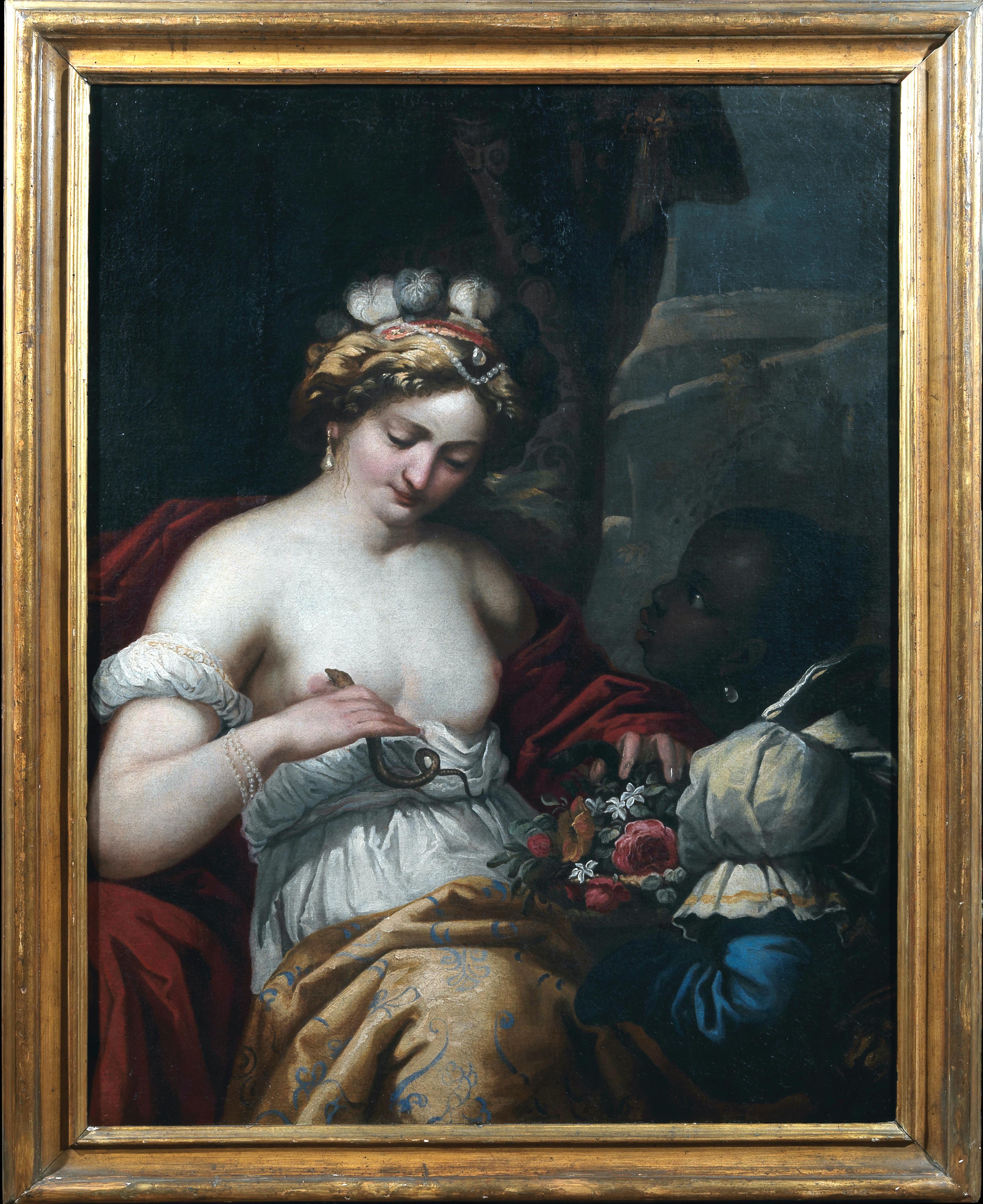 Cléopâtre Reine d'Egypte 17' siècle Peinture Huile sur toile - Noir Figurative Painting par Diamantini Giuseppe