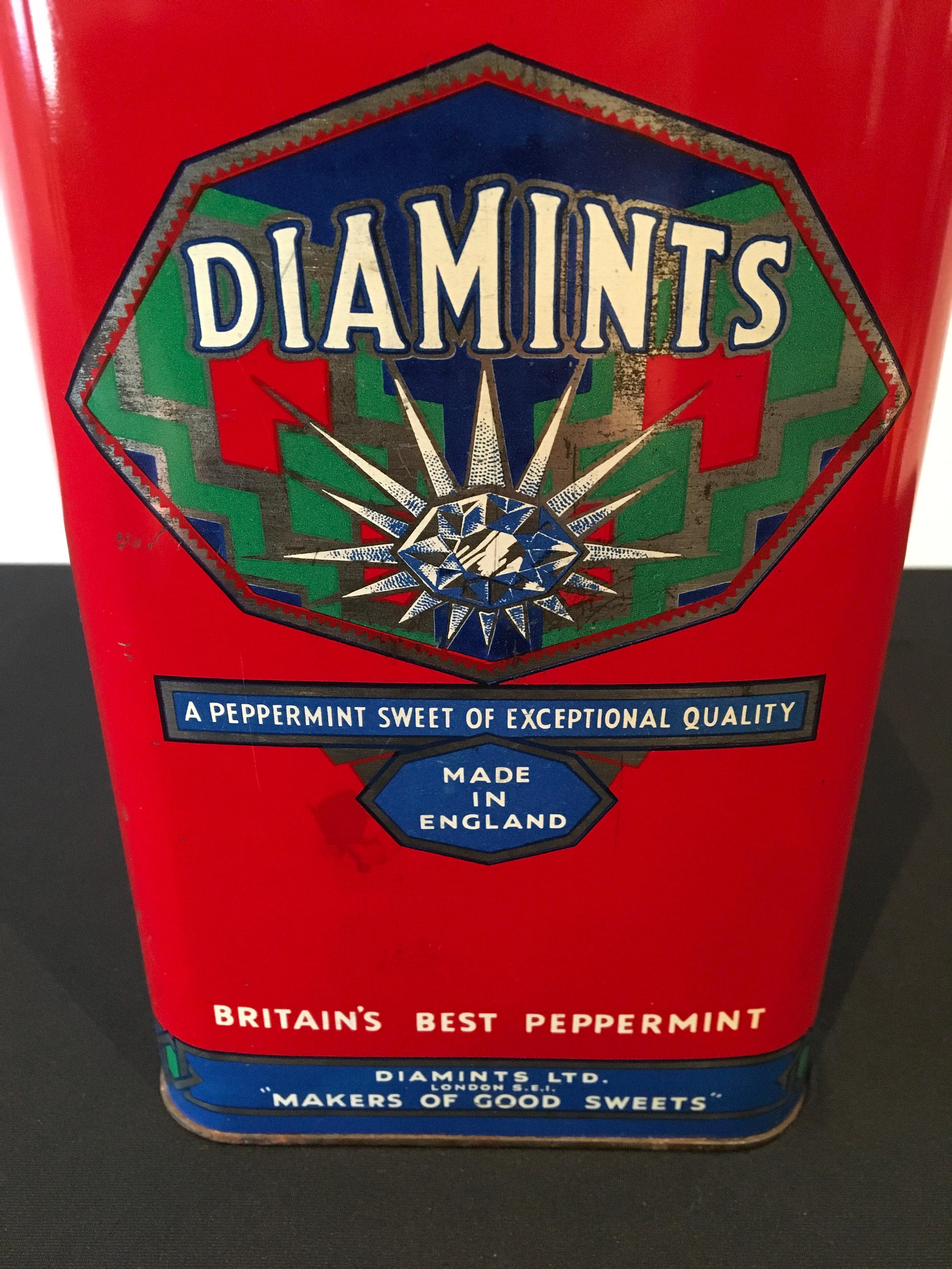 British Diamints Peppermint, Art Deco Tin For Sale