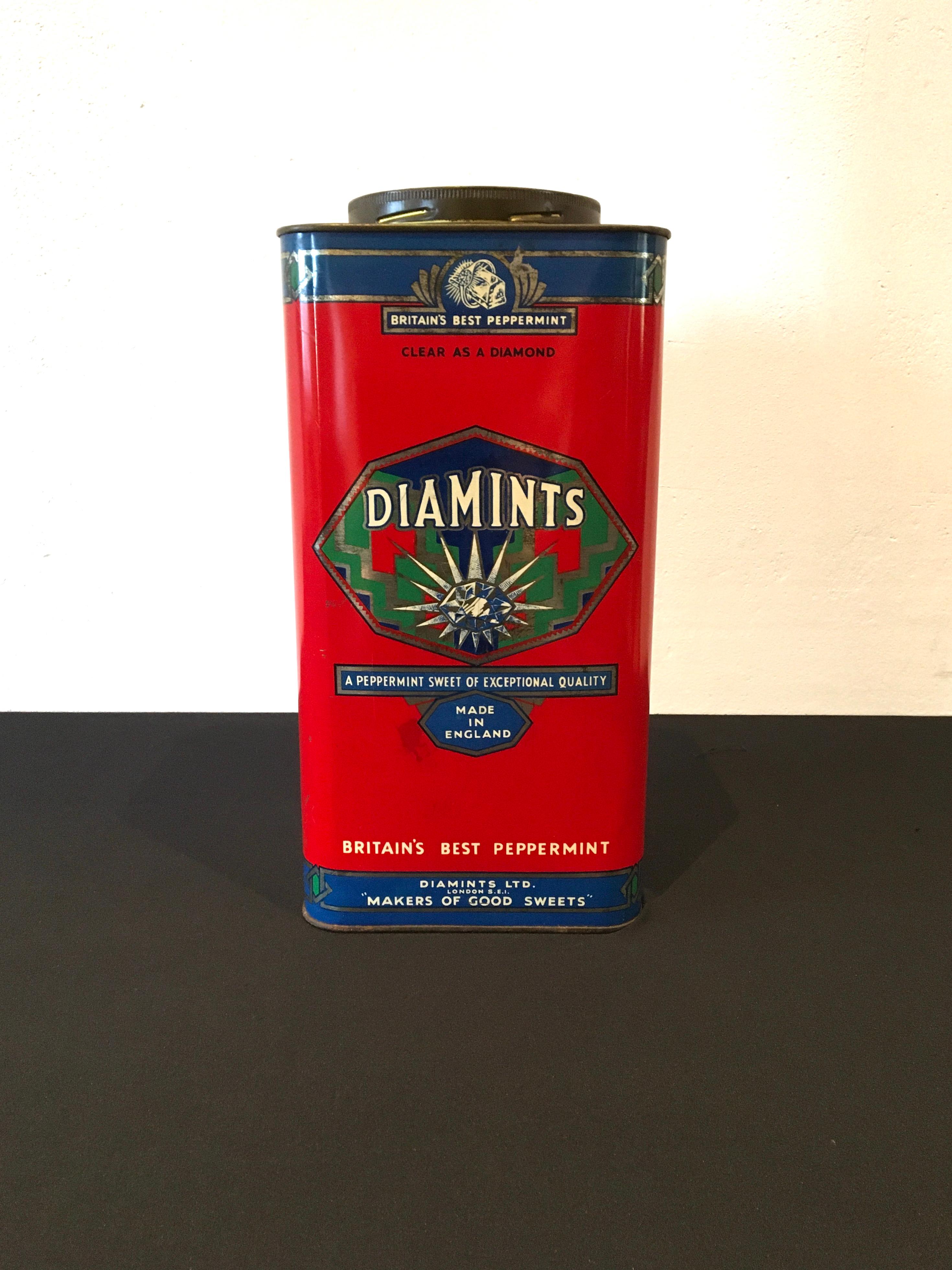 Metal Diamints Peppermint, Art Deco Tin For Sale