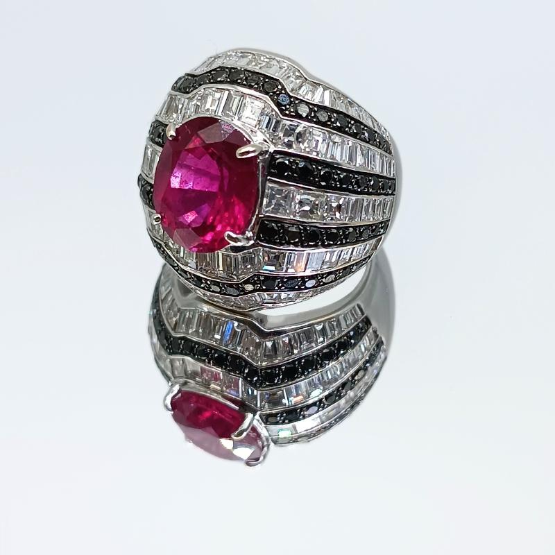 Baguette Cut Diamnrusa Ring with Rubelita and Diamonds For Sale