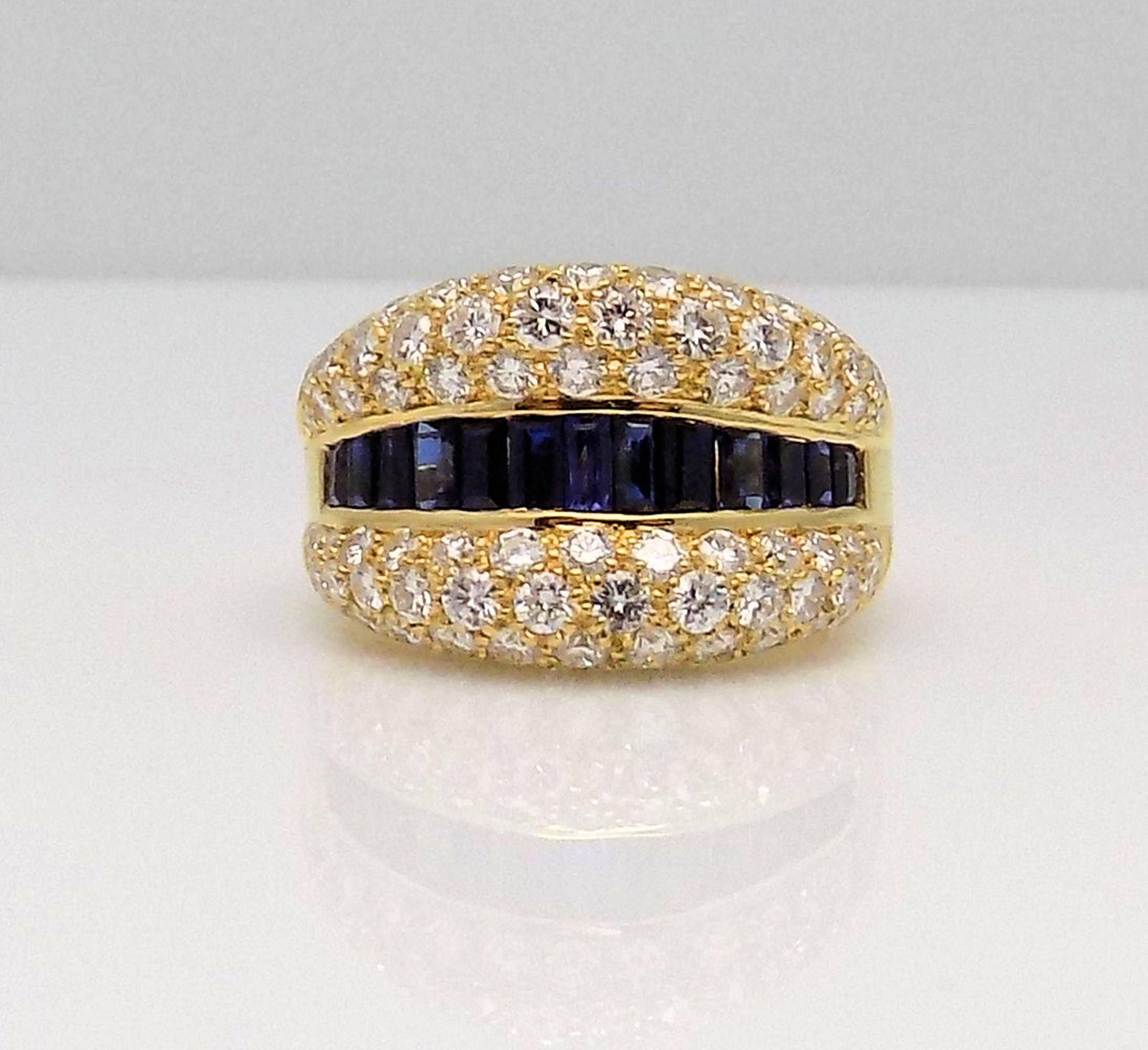 Women's Diamond and Sapphire 18 Karat Yellow Gold Ring For Sale