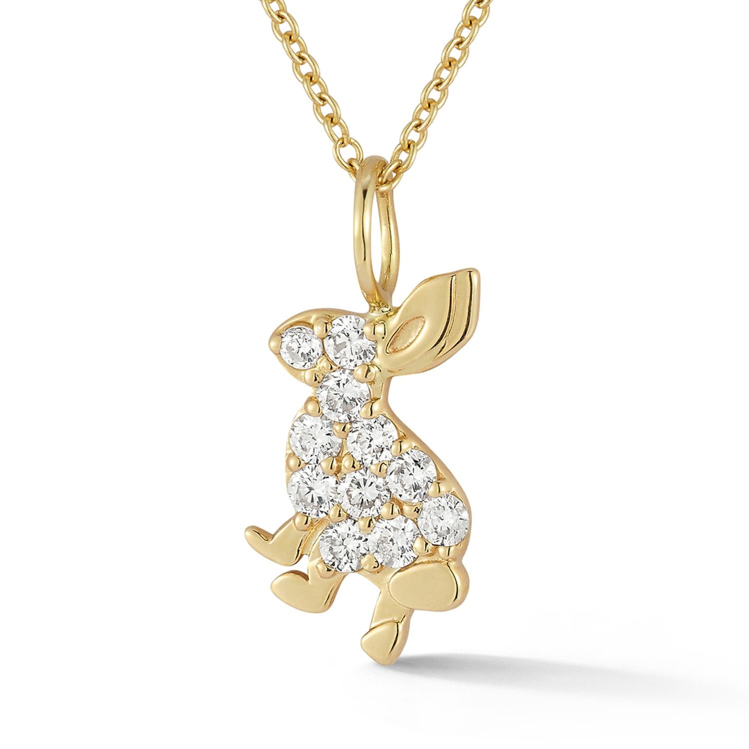 Taille brillant Pendentif Bunny en or jaune 14 carats avec diamants de 0,42 carat par Hi June Parker en vente
