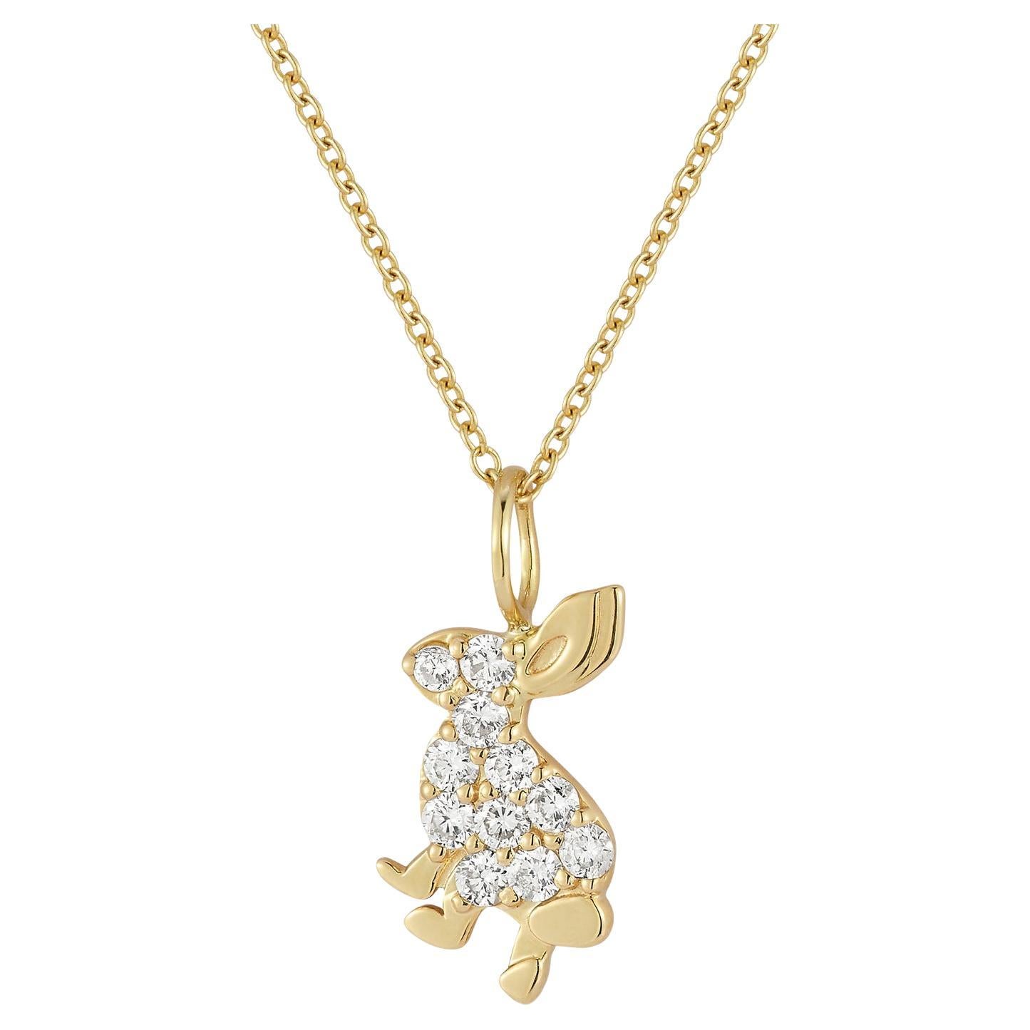 Pendentif Bunny en or jaune 14 carats avec diamants de 0,42 carat par Hi June Parker