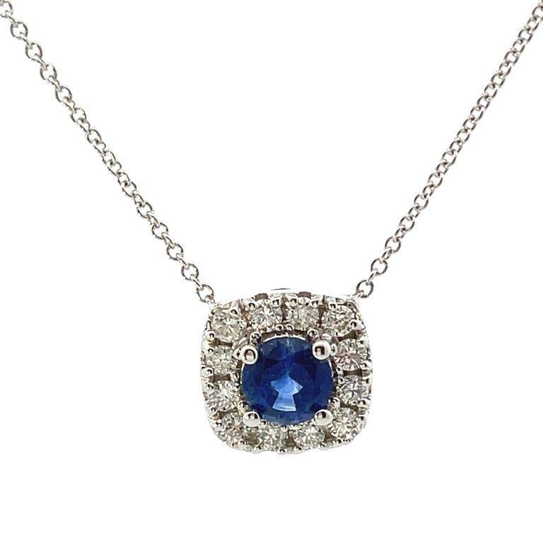 Diamond 0.50 CT & Sapphire 1.14 CT Pendant Necklace In 14K White Gold In New Condition In New York, NY