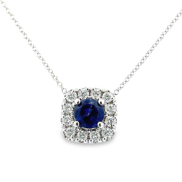 Women's Diamond 0.50 CT & Sapphire 1.14 CT Pendant Necklace In 14K White Gold