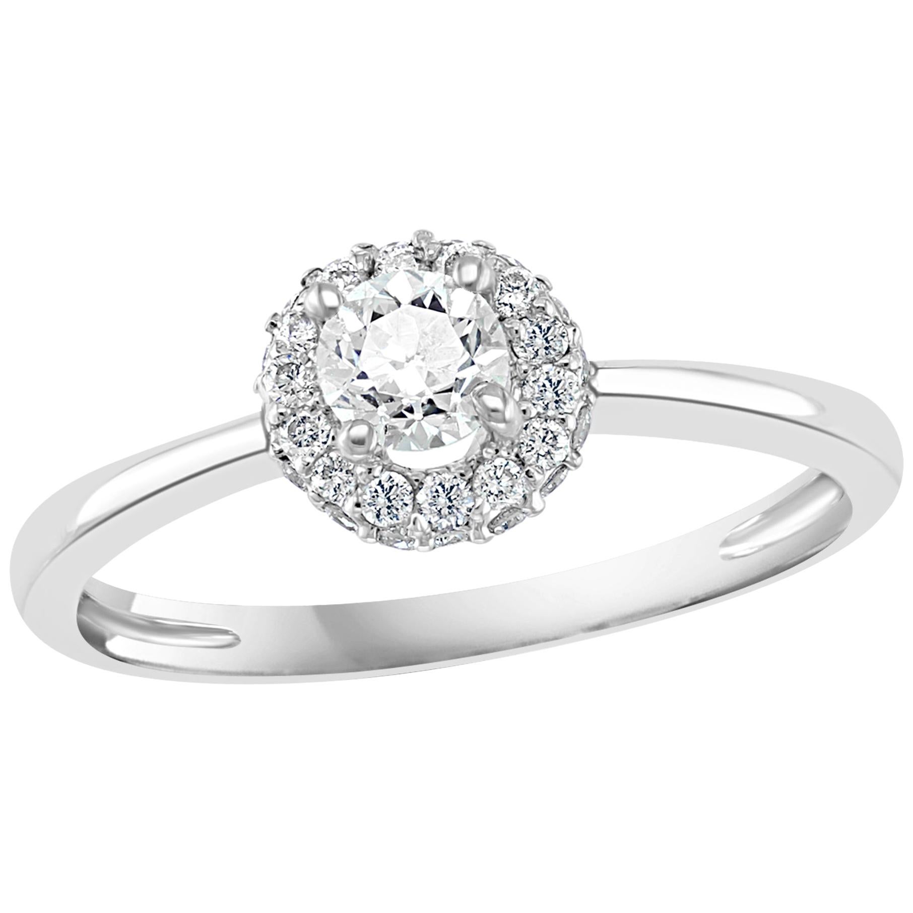 Diamond 0.6 Carat Traditional Ring/Band 14 Karat White Gold, Halo Ring