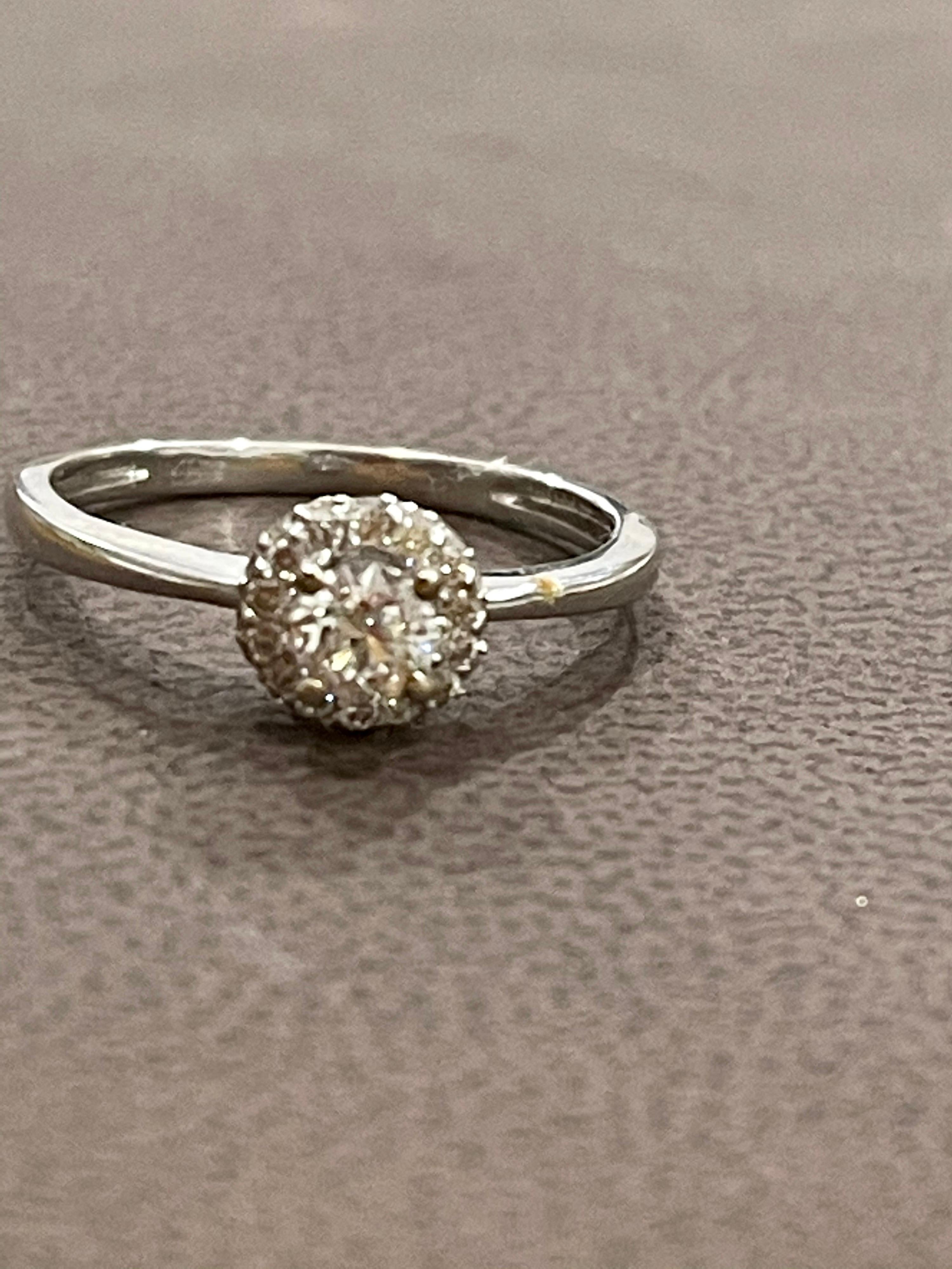 Round Cut Diamond 0.6 Carat Traditional Ring/Band 14 Karat White Gold, Halo Ring For Sale