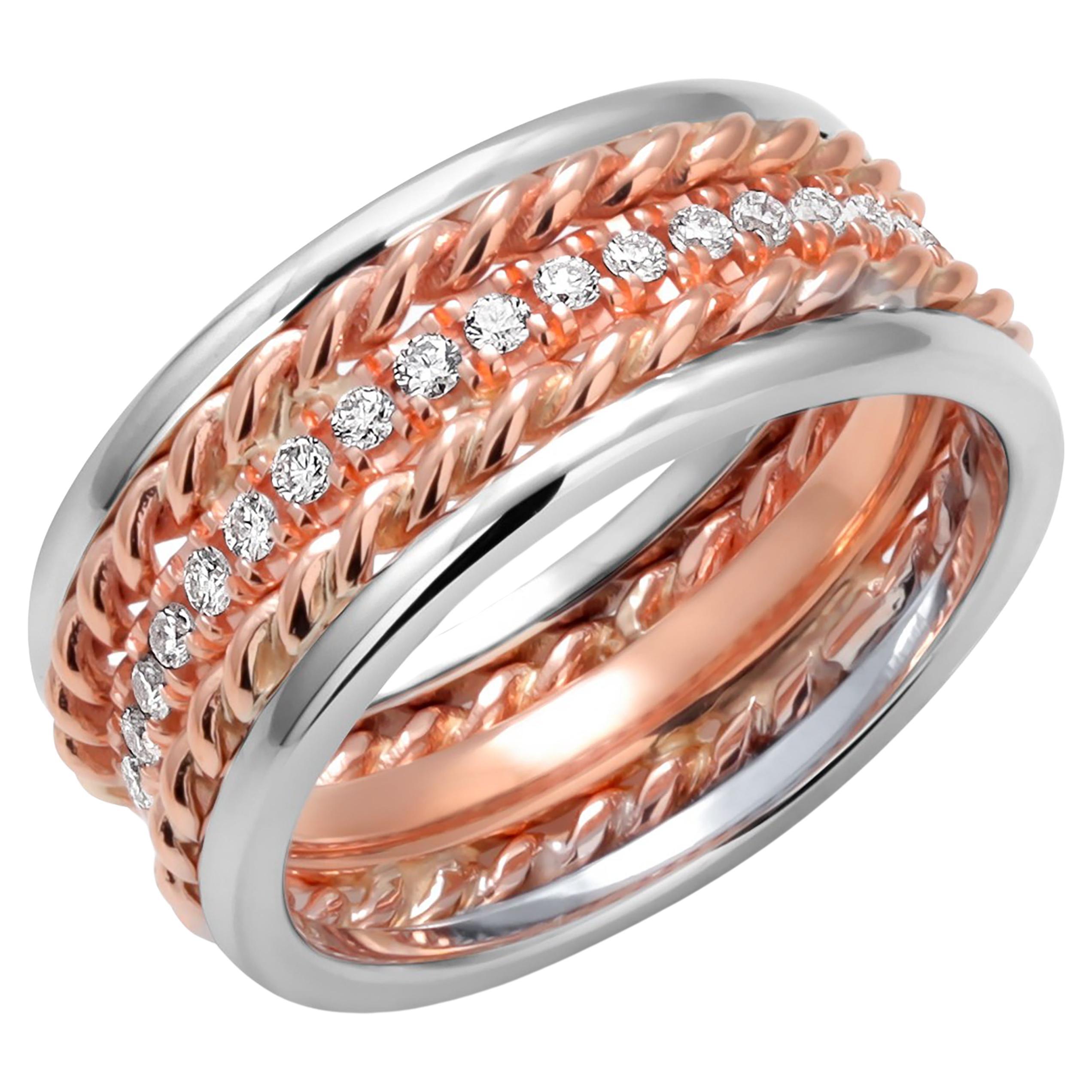 Diamant 0,60 Karat 18 Karat Roségold 8 Millimeter breiter Diamantring Größe 6 im Angebot