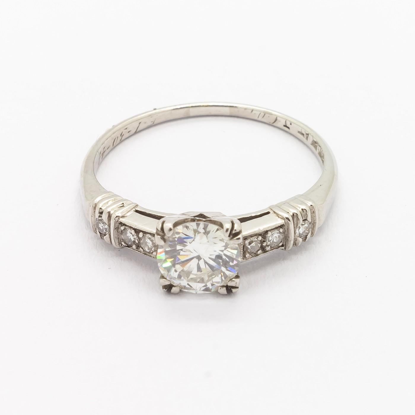 Retro Diamond 0.61 Carat Platinum Ring, Circa 1940