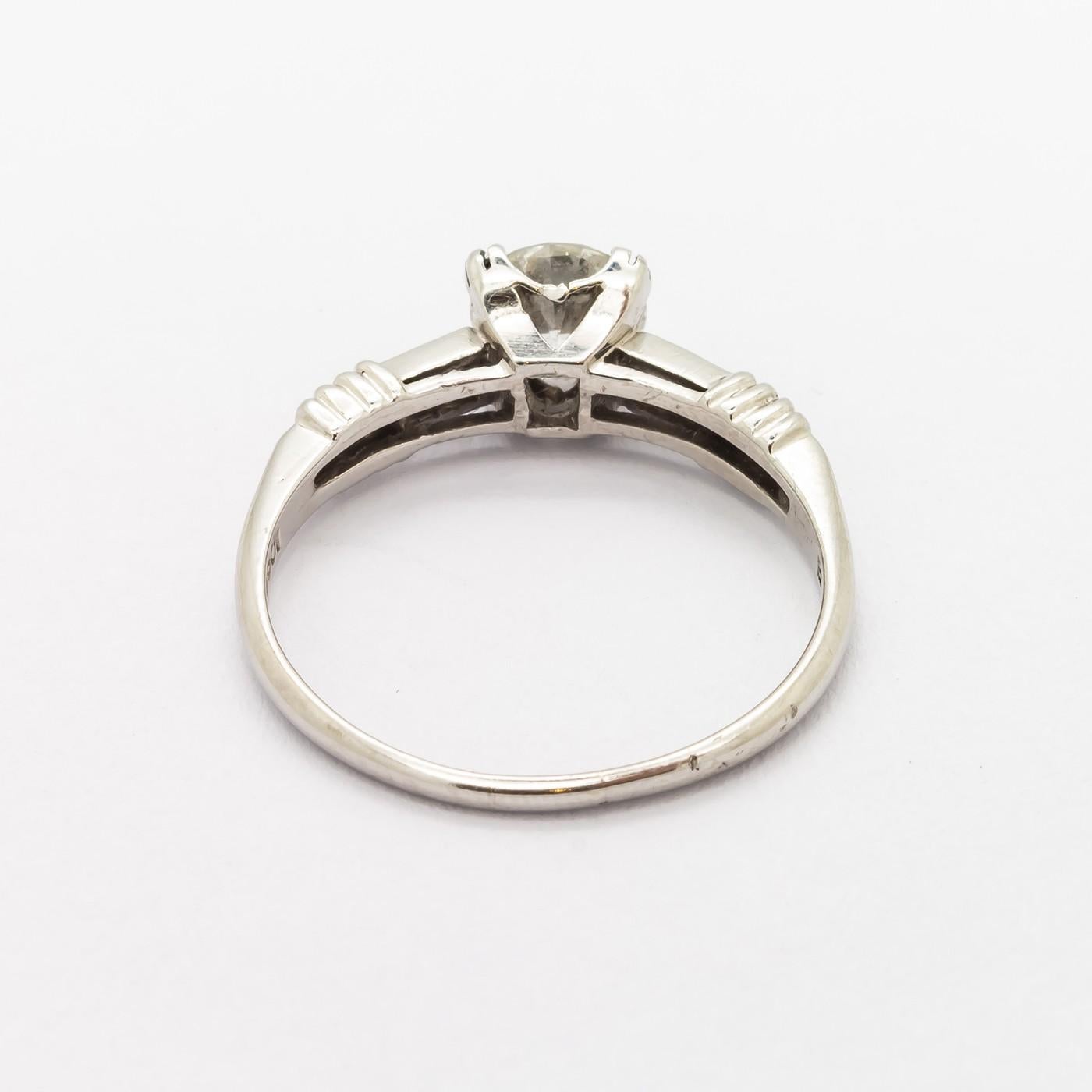 Round Cut Diamond 0.61 Carat Platinum Ring, Circa 1940