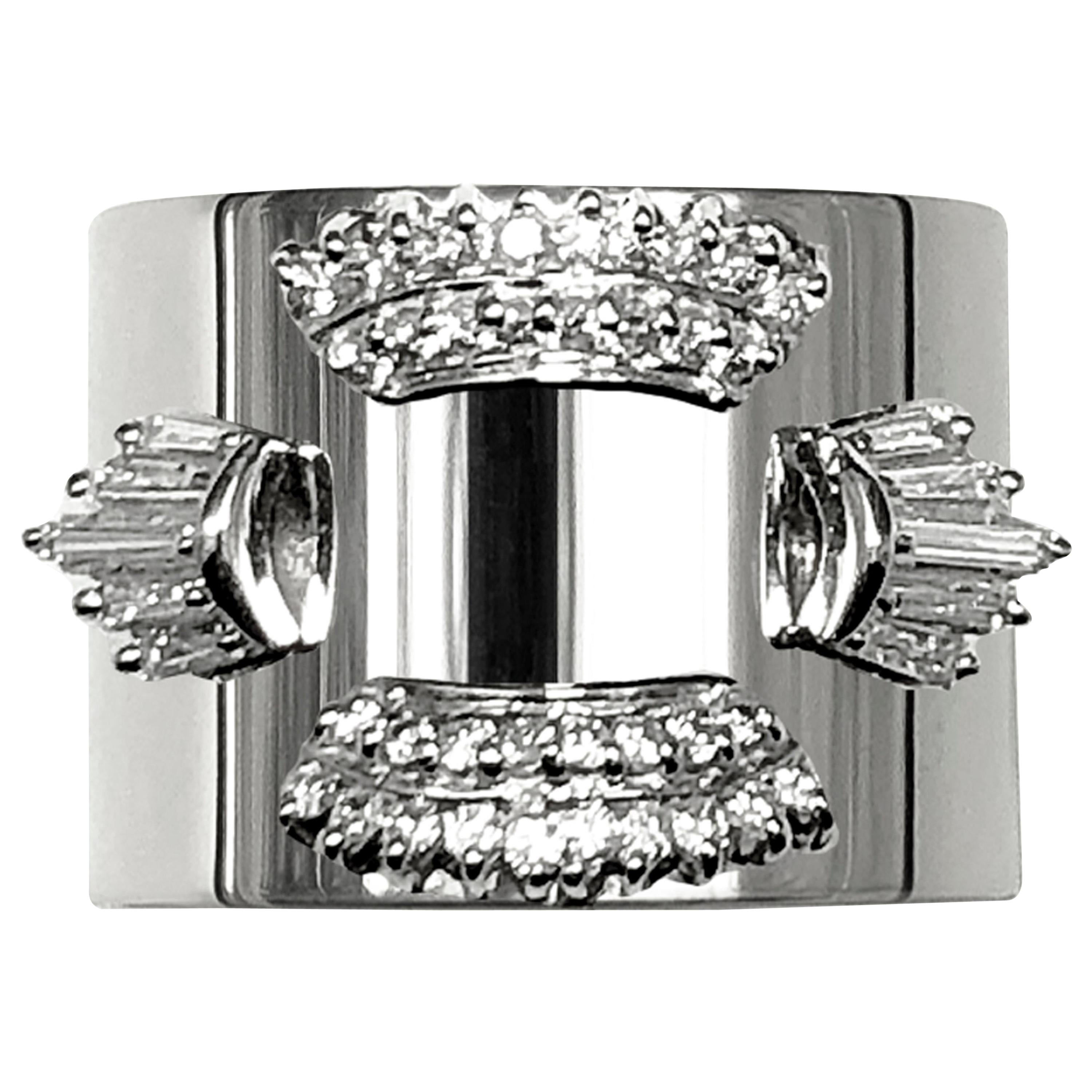 Diamond 0.650 Carat Platinum Wide Band Ring For Sale