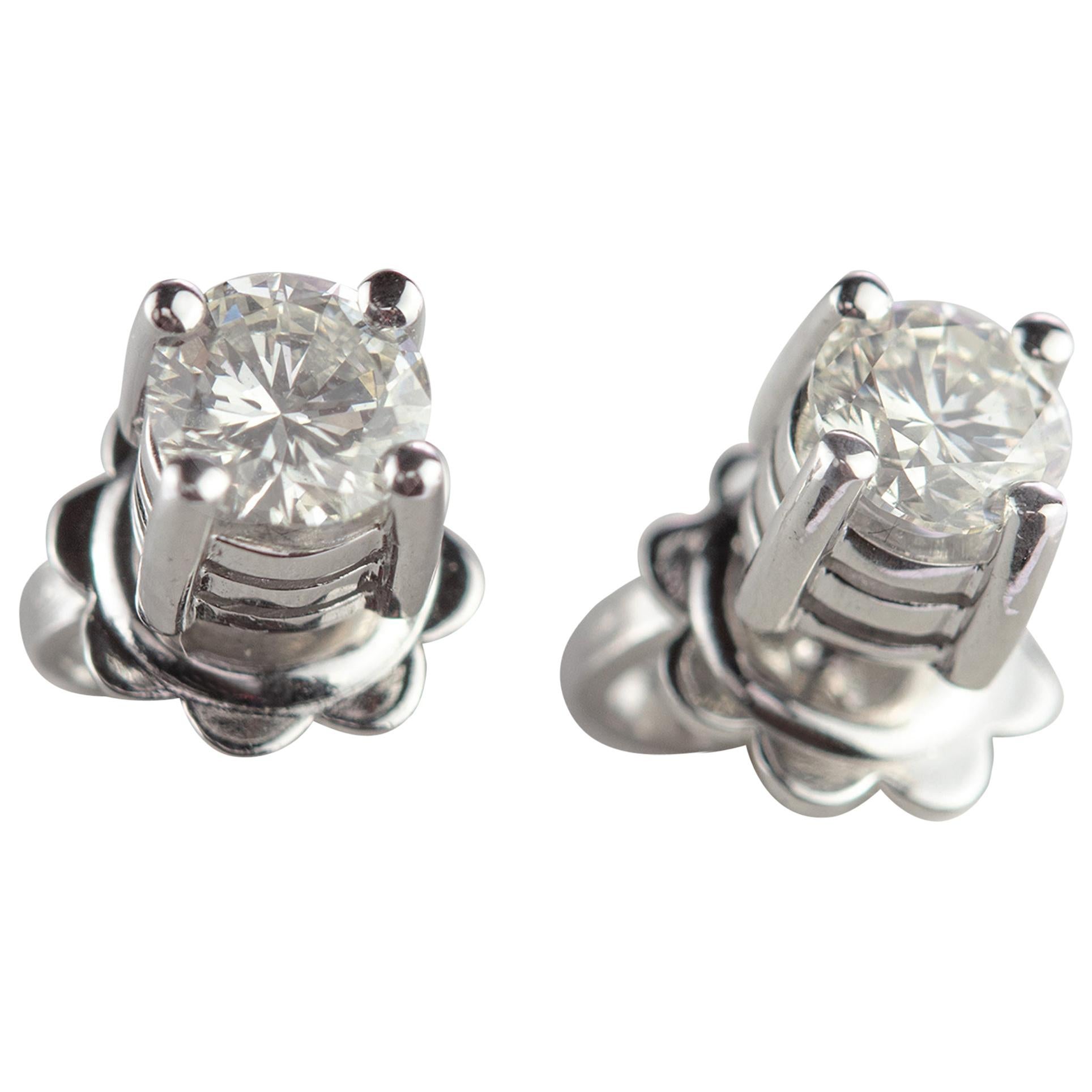 Diamond 0.67 Carat 18 Karat White Gold Intini Engagement Italian Stud Earrings For Sale