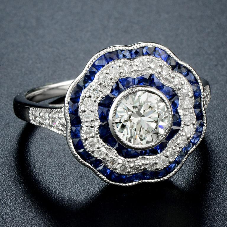 Art Deco Diamond 0.72 Carat Blue Sapphire Engagement Ring