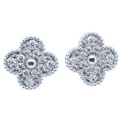 Diamond Clover Stud Earrings in 18K White Gold set with 3/4 carats Diamonds.