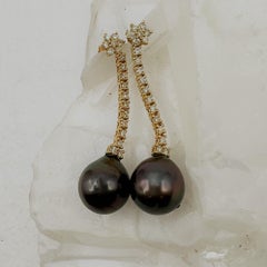 Diamond 0.76 TW Carats and Tahitian Pearl Drop Post  Earrings