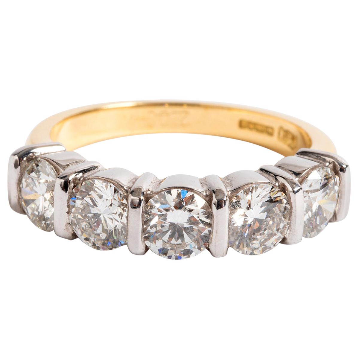 Diamond 1/2 Eternity Ring, 18 Karat Yellow Gold, 5 Brilliant Cut Diamonds