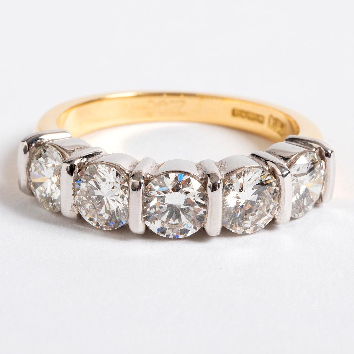Diamond 1/2 Eternity Ring, 18 Karat Yellow Gold, 5 Brilliant Cut Diamonds In Excellent Condition In Canterbury, GB