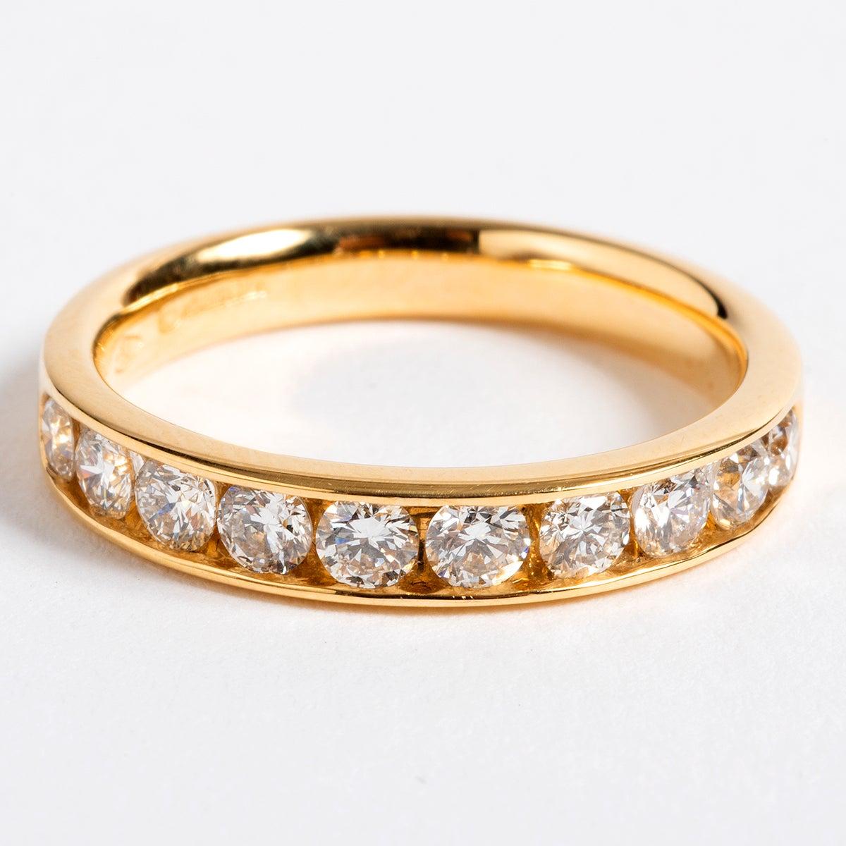 Brilliant Cut Diamond 1/2 Eternity Ring, 9 Karat Yellow Gold Band, 10 Diamonds For Sale