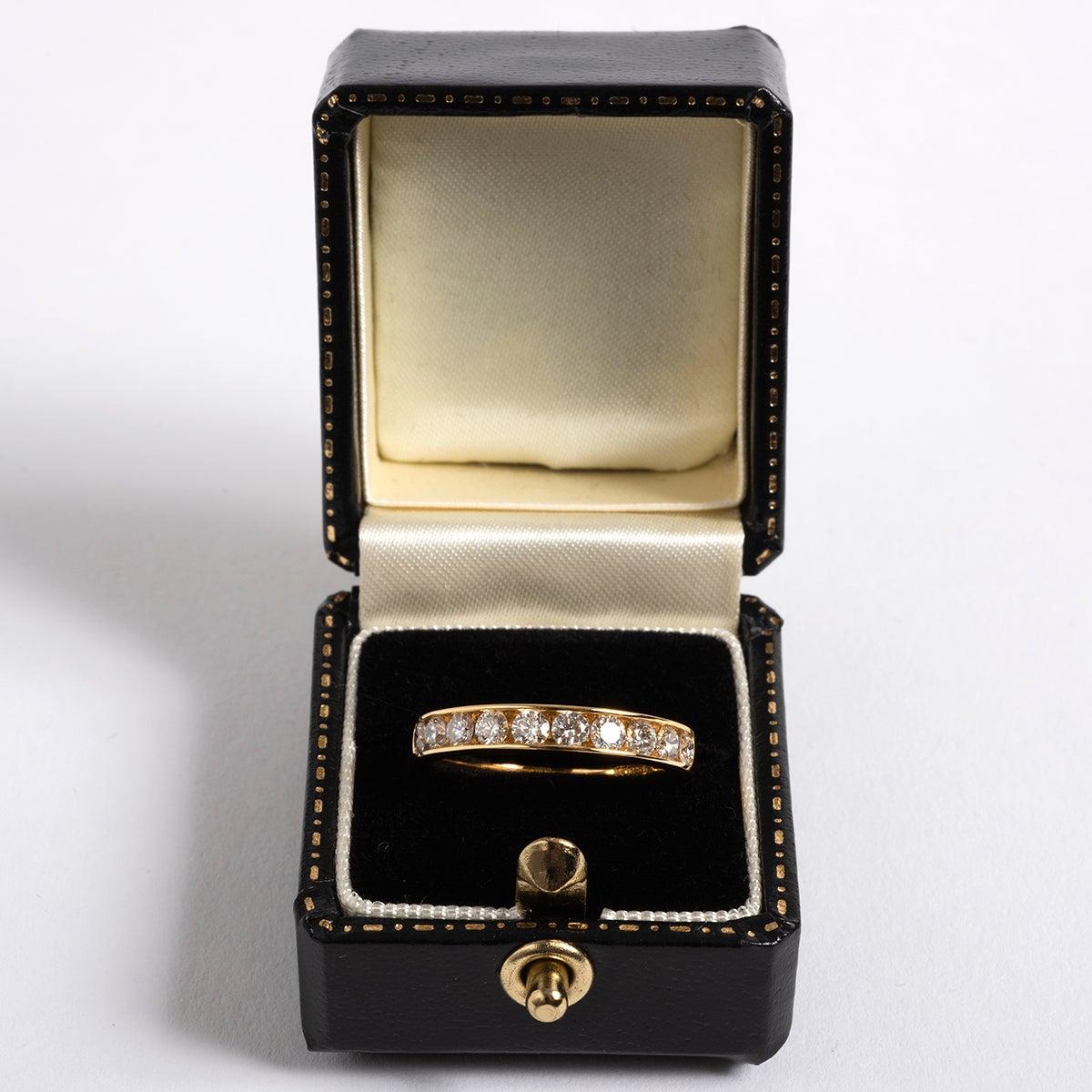Diamond 1/2 Eternity Ring, 9 Karat Yellow Gold Band, 10 Diamonds In Excellent Condition For Sale In Canterbury, GB