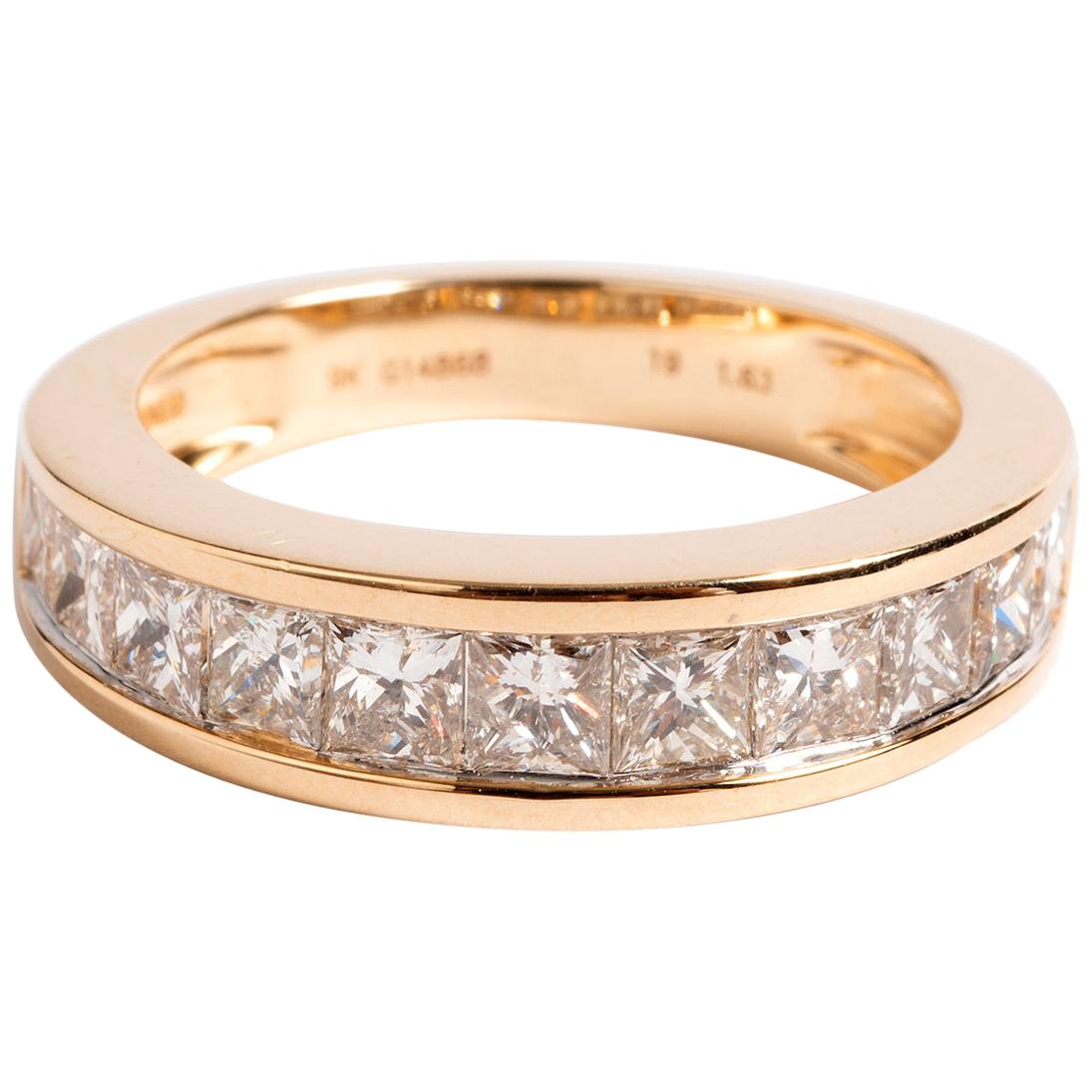 Diamond 1/2 Eternity Ring, Estimated Total 1.63 Carat, 8 Karat Yellow Gold Band