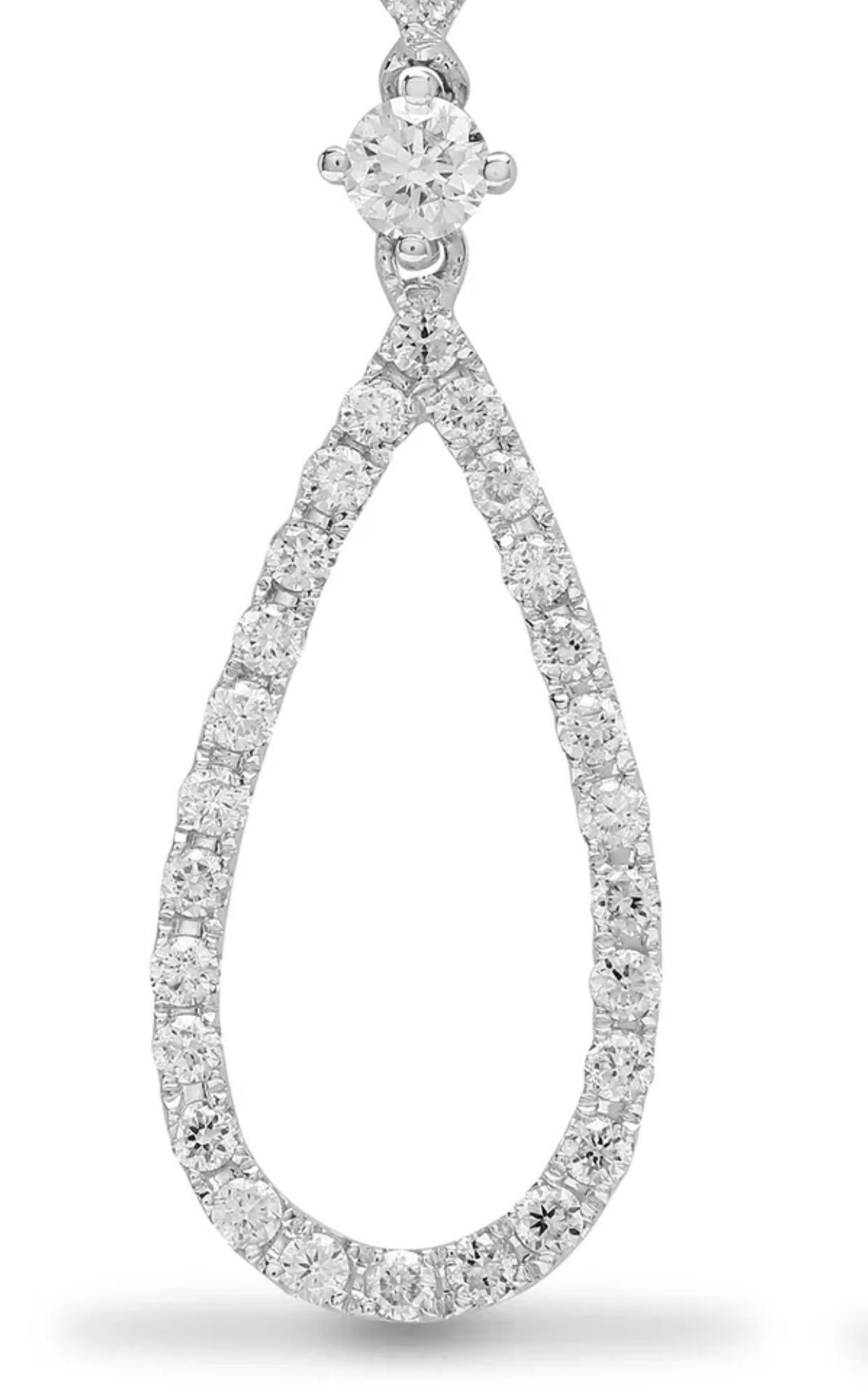 Moderne Clous d'oreilles pendants Infinity en or blanc 18 carats avec diamants taille ronde de 1 carat en vente
