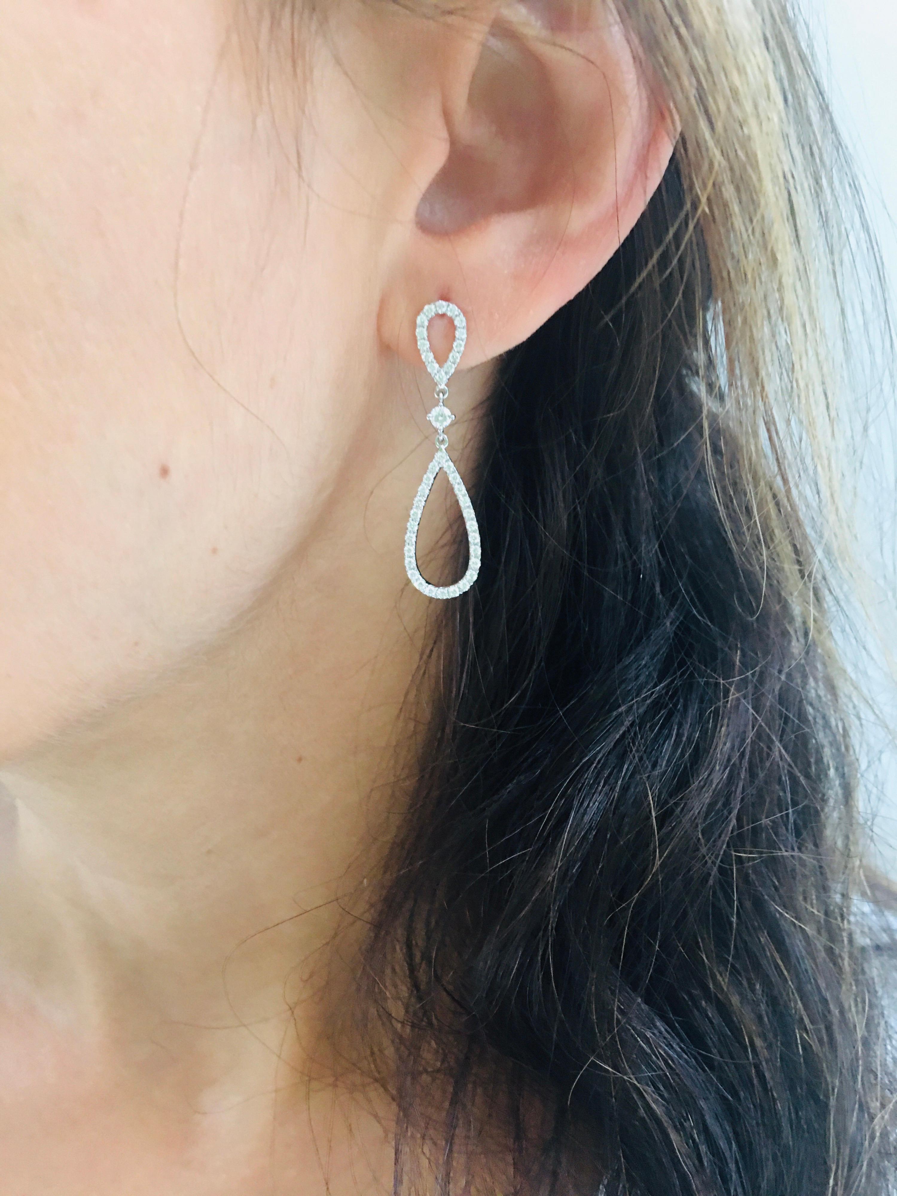 Diamond 1 Carat Round Cut 18 Karat White Gold Drop Infinity Dangle Stud Earrings For Sale 1