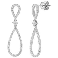 Diamond 1 Carat Round Cut 18 Karat White Gold Drop Infinity Dangle Stud Earrings