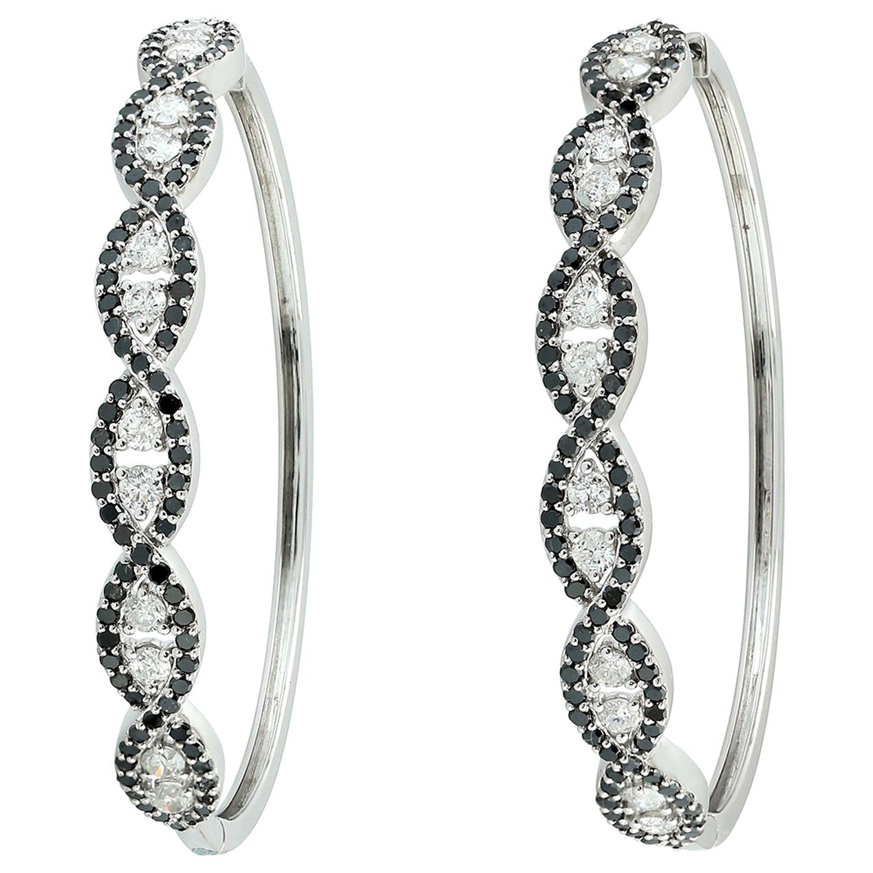 Intertwined Two Tone Diamond Hoop Earrings For Sale