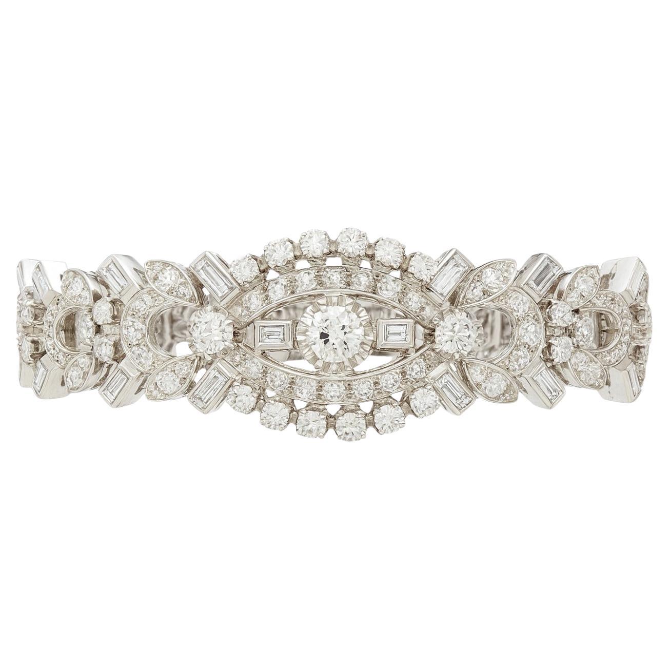 Bracelet Art déco en platine avec diamant de 10,00 carats