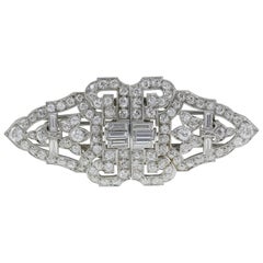 Diamond 10.50 Carat Deco Brooch in the Form of Clips