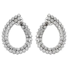 Diamond Double Hoop Earrings, in 18K White Gold, Oval, Easy to Wear Fittings