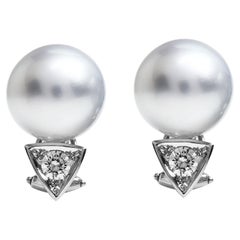 Diamond Grey South Sea Pearl 18k White Stud Earrings