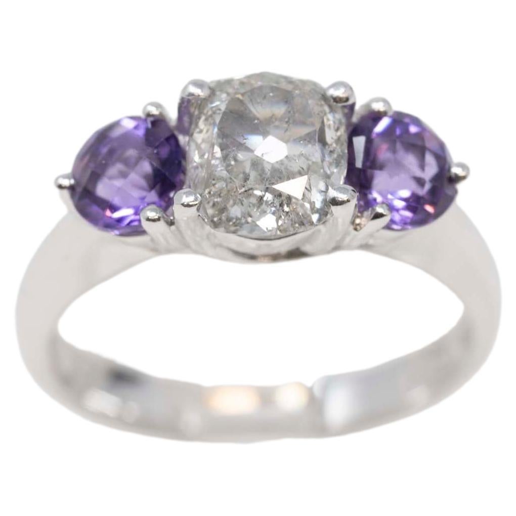 Diamond 1.3 Karat & Amethyst 14k White Gold Ring For Sale