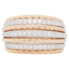 Bague cocktail Bombé bi-couleur en or rose et blanc 14 carats avec diamant