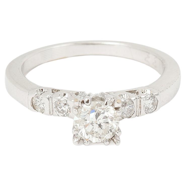 Diamond 14 Carat White Gold Solitaire Ring For Sale