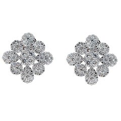 5.23 TCW Round Diamond Accent Floral Shaped Stud Earrings 14 karat White Gold