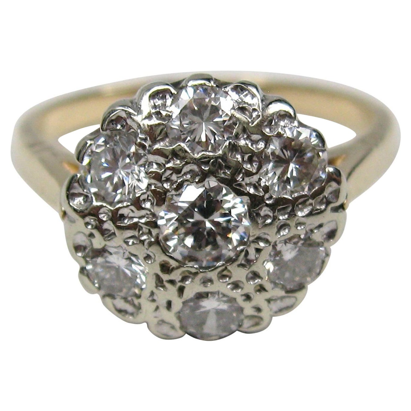 Diamond 14 Karat Gold Engagement Promise Ring 1940s Cluster For Sale