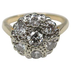 Diamond 14 Karat Gold Engagement Promise Ring 1940s Cluster