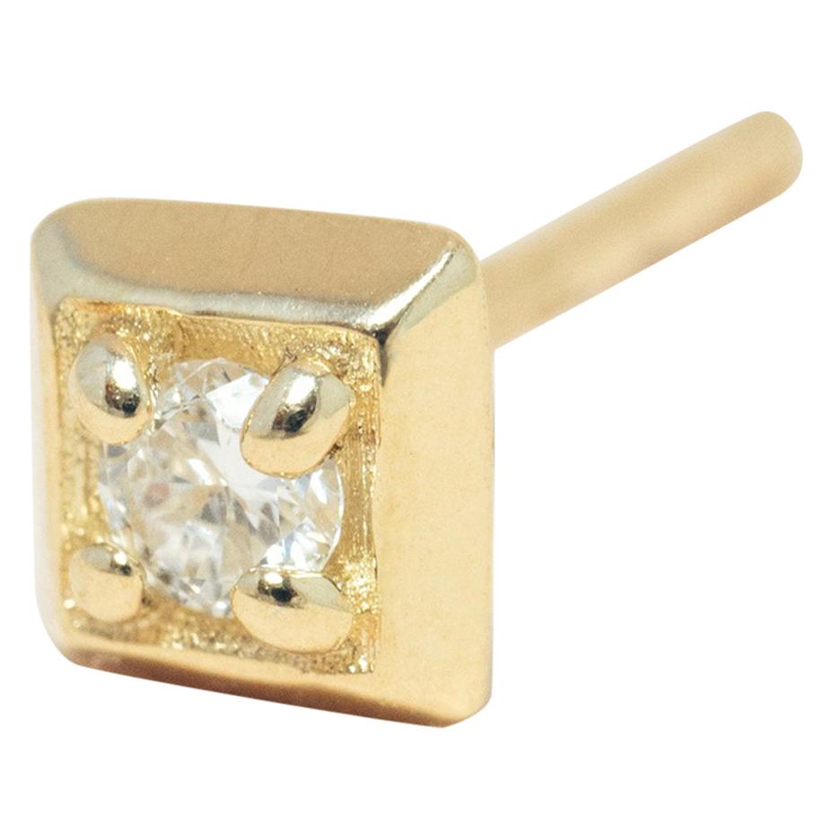 Diamante Oro 14 Kilates Formación Cuadrado Mini Stud