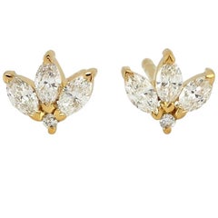 Diamond 14 Karat Gold Leaf Stud Earrings